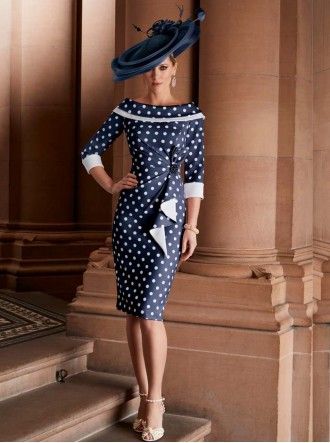 29657 - Navy/Ivory Spot (Invitations by Veni) Hats Outfit, Mother Of The Bride Fashion, Fab Frocks, Veni Infantino, Wedding Outfits For Groom, Bride And Groom Outfits, Ronald Joyce, Gown Suit, Mother Of Bride Outfits