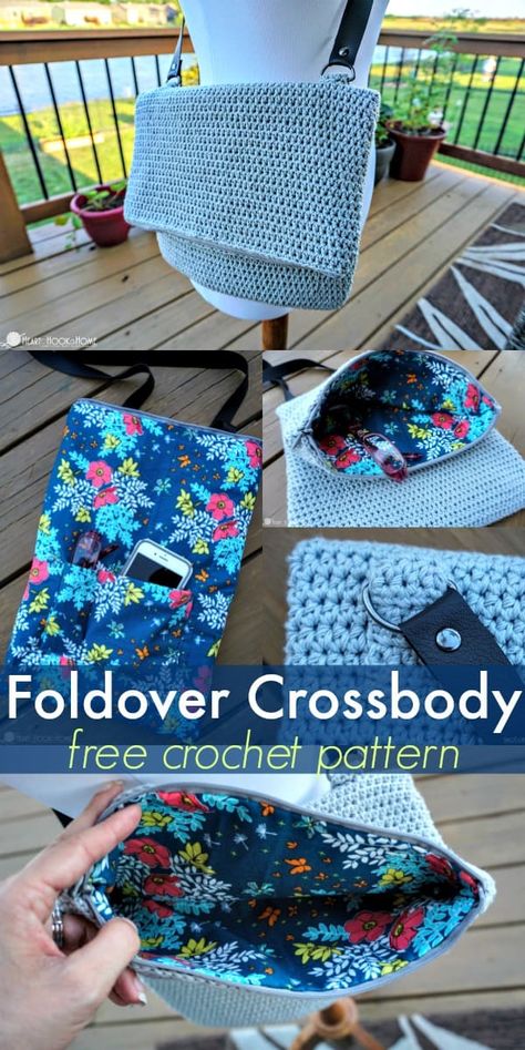 This has got to be the easiest crocheted bag ever. For this Foldover Crossbody bag we use simple half double crochet, then decide whether or not you want to add the lining, pocket, pouches and zipper. Crochet Flat Bottom Bag Pattern, Crochet Purse With Pockets, Free Crochet Purse Patterns Easy, Line Crochet Bag, Crochet Crossbody Purse Pattern Free, Crossbody Bag Crochet Pattern Free, Easy Crochet Crossbody Bag Pattern Free, Crochet Crossbody Bag Pattern Free, Crossbody Bag Pattern Free