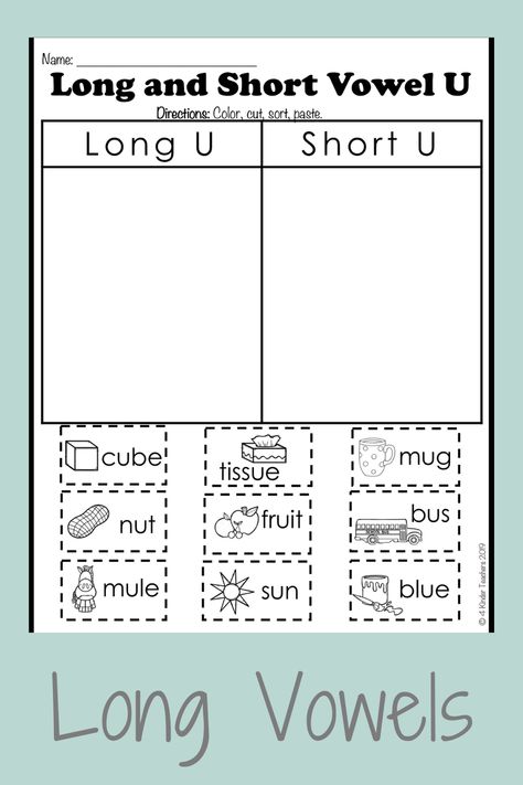 Long Vowel U Activities, Short And Long Vowel Sounds Worksheet, Short Long Vowels, Long U Sound Worksheet, Long Vowel U Worksheet, Long And Short Vowels Worksheets Grade 1, Long Sounds Worksheets, Long Vowel Worksheets Kindergarten, Long Vowel I Worksheet