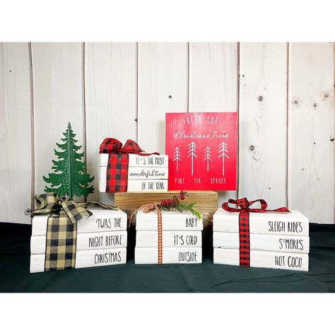 Faux Book Stack, Farmhouse Modern Decor, Vendor Ideas, Christmas Buffalo Plaid, Air Machine, Farmhouse Modern, Book Stack, Holiday Signs, Painted Books