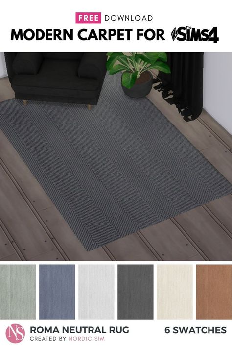 Download FREE custom content for TS4. Modern design in 6 swatches. Rug for living room, bedroom or patio. Sims 4 cc rug | sims 4 cc carpet | sims 4 cc scandinavian Cc Rug, Muslim Prayer Rug, Sims 4 Kitchen, Free Sims 4, Sims House Design, Sims 4 Cc Furniture, Neutral Rug, Scandinavian Interior Design, Scandinavian Furniture