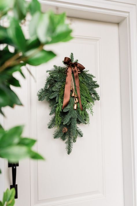 Christmas Entry, Fresh Garlands, Holiday Mantel, Holiday Home Tour, Christmas Swag, Holiday Greenery, Macrame Purse, Evergreen Wreath, Door Swag