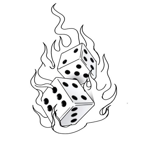 Dice On Fire Drawing, Card On Fire Tattoo, Playing With Fire Tattoo, Dice On Fire Tattoo, Dice Drawing, Traditional Tattoo Flash Sheets, Anime Drawings For Beginners, Dice Tattoo, Stencil Outline