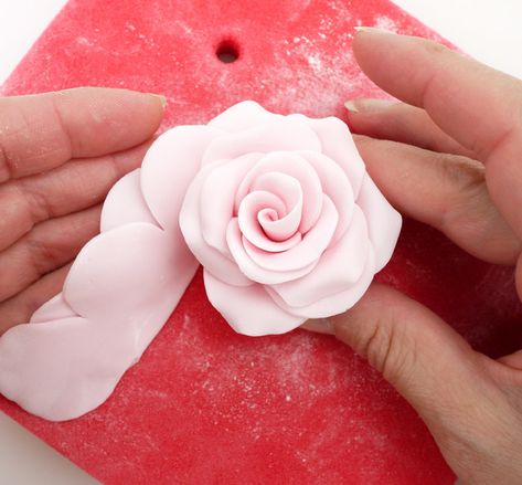 This Week – How To Make The Easiest Sugar Roses Ever - Cakecraftworld | Blog Fondant Flower Tutorial, Fondant Rose, Sugar Rose, Rose Tutorial, Fondant Flowers, Cake Lace, Flower Molding, Simple Rose, Cake Decorating Tutorials