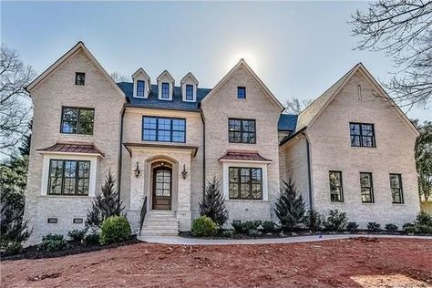 523 Jefferson Dr, Charlotte, NC 28270 Chesapeake Pearl Brick, House Facade Design, White Brick House, Brick Exteriors, Different House Styles, Transitional Exterior, House Facade, Brick Exterior House, Casa Exterior