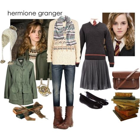 "Hermione Granger" by tizzy-potts on Polyvore Hermione Style, Cambridge Satchel Outfit, Hermoine Granger Outfit, Hermione Granger Clothes, Hermione Granger Aesthetic Outfit, Hermione Halloween Costume, Hermione Granger Style, Hermione Granger Costume, Hermione Costume