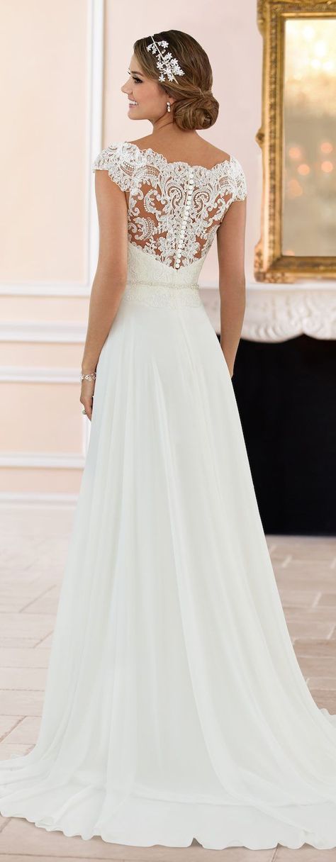 Best Wedding Dresses of 2017 - Wedding Dress by Stella York Spring 2017 Bridal Collection | A-line wedding dress with lace back and cap off the shoulder sleeves #weddingdress #weddingdresses #bridalgown #bridal #bridalgowns #weddinggown #bridetobe #weddings #bride #dreamdress #bridalcollection #bridaldress #dress See more gorgeous wedding dresses by clicking on the photo Stella York Wedding Dress, Pnina Tornai, Wedding Dress Chiffon, White Wedding Dress, Stella York, Wedding Summer, A Wedding Dress, Gorgeous Wedding Dress, Best Wedding Dresses