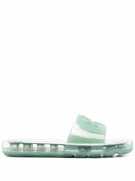 Tory Burch Bubble Jelly, Tory Burch Slides, Jelly Flats, Tory Burch Shoes, Embossed Logo, Curator Style, Front Open, Slip On Sneaker, Light Colors