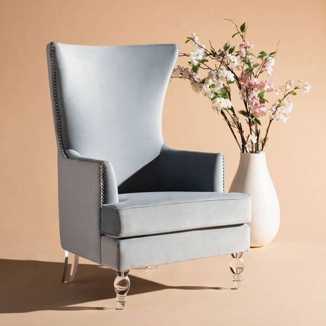 InspireMeHomeDécor Julia Velvet Wingback Chair & Reviews | Wayfair Modern Wingback Chair, Modern Wingback Chairs, Velvet Wingback Chair, Wingback Accent Chair, Printed Chair, Living Room Study, Chair Types, Living Room Furniture Chairs, Furniture Outlet Stores