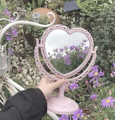 heart-shaped mirror, corragecore decor, coquette decor Gadgets Aesthetic, Coquette Heart, Pastel Aesthetic Room, Light Academia Decor, Danish Pastel Aesthetic, Cottagecore Room Decor, Heart Mirror, Preppy Room Decor, Dresser Mirror