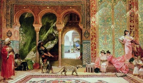 A Royal Palace in Morocco by Jean-Joseph Benjamin-Constant 19 Century Aesthetic, Paintings 19th Century, Orientalist Paintings, Painting Equipment, Awakening Soul, Simple Oil Painting, 1001 Nights, Oil Painting For Beginners, Arabian Art