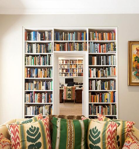 Book shelf framing doorway. Shelving Above Doorway, Book Shelf Divider Wall, Built In Bookshelves Around Doorway, Shelves Around Doorway, Bookcase Wall Divider, Bookcase Doorway, Shelf Over Door, Framing Doorway, Bookshelf Inspo