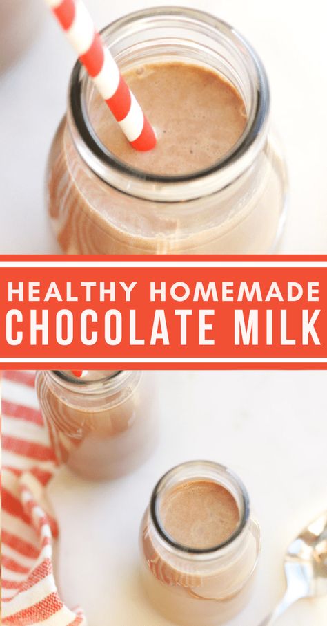 How to make the best homemade chocolate milk with unsweetened cocoa powder and honey. This healthy and super easy recipe is made without chocolate syrup or refined sugar! Chocolate Milk With Cocoa Powder, Sugar Free Chocolate Milk, Homemade Chocolate Milk, Healthy Chocolate Milk, Homemade Healthy Chocolate, Best Chocolate Milk, Chocolate Milk Mix, Chocolate Milk Powder, Chocolate Syrup Recipes