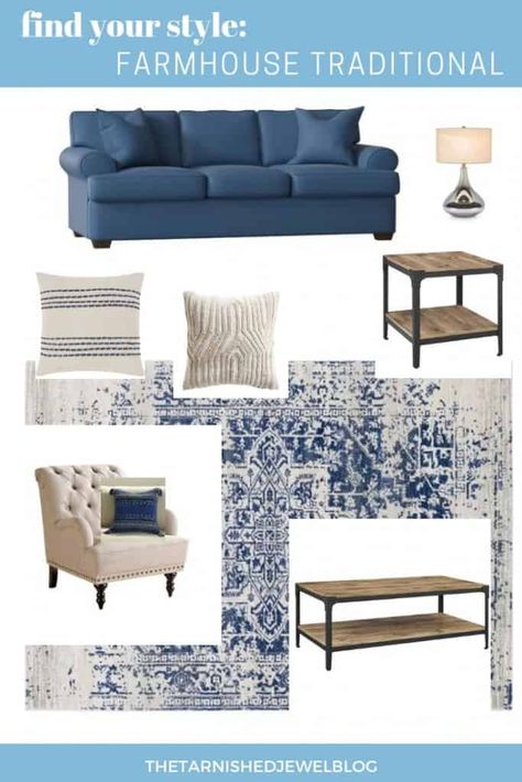 Living Room Designs Farmhouse, Blue Couch Living, Blue Sofa Living, Living Pequeños, Blue Sofas Living Room, Blue Couch Living Room, Blue And White Living Room, Farm House Livingroom, Blue Living Room Decor