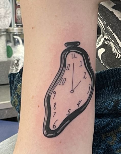 Wavy Clock Tattoo, Dali Clock Tattoo, Dali Tattoos, Dali's Melting Clock Tattoo, Salvador Dali Inspired Tattoo, Salvador Dali Tattoo, Dali Clock, Dali Tattoo, Melting Clock