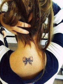 Tattoo (87) by summerdresses2012, via Flickr Small Bow Tattoo, Bow Tattoo Designs, Back Of Neck Tattoo, Neck Tattoos Women, Bow Tattoo, Small Girl Tattoos, Girly Tattoos, Tattoo Love, Tattoo Designs For Women