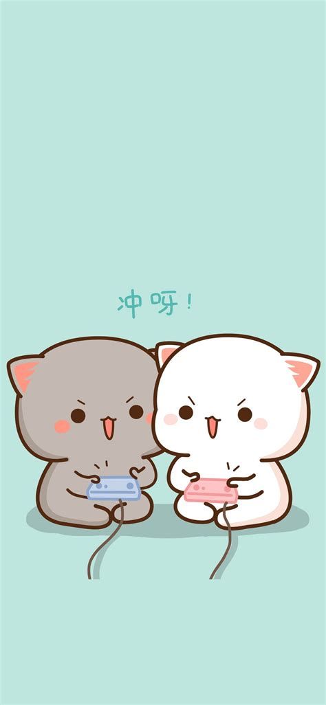 Pin En Wallpaper Mochi Cat, Peach Cat, Iphone Wallpaper Cat, Wallpaper Iphone Lucu, Kawaii Background, Peach Wallpaper, Chibi Cat, Cute Bear Drawings, Cute Kawaii Animals