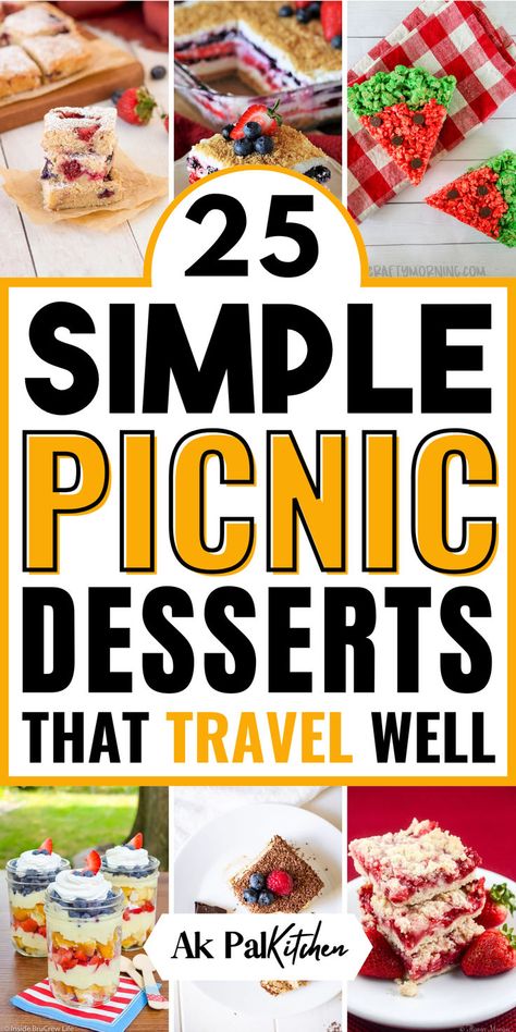 Picnic desserts are a must-have for any outdoor parties. Discover easy picnic sweets, portable picnic treats, and summer desserts. From no-bake picnic treats, and quick picnic dessert recipes. Enjoy picnic dessert bars, picnic fruit desserts, and mini picnic desserts. Create picnic cake recipes, picnic dessert jars, finger food desserts for picnics, and delicious picnic cookies. Make outdoor dessert recipes with picnic dessert platters, picnic pies, and fruit tarts. Desserts For Picnics, Picnic Dessert Recipes, Summer Picnic Desserts, Picnic Cookies, Picnic Treats, Picnic Dessert, Dessert Platters, Simple Picnic, Summer Potluck Recipes