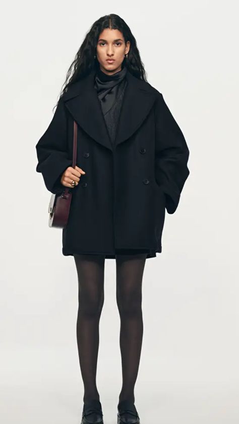 Black Pea Coat Outfit, Black Wool Coat Outfit, Peacoat Outfit, Wool Coat Outfit, Black Coat Outfit, Adrette Outfits, Wool Pea Coat, Fall Trends Outfits, Quoi Porter