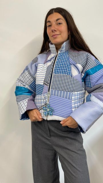 Patchwork Coat, Blue Puffer, Sustainable Fashion Brands, Quilting Techniques, Sewing Inspiration, Puffer Coat, Slow Fashion, You Think, Sustainability