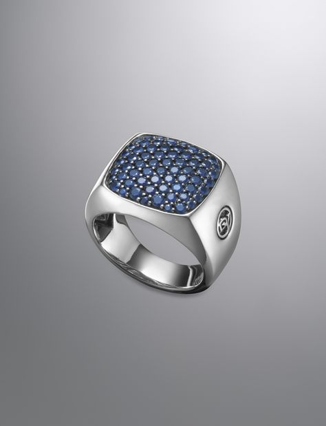 David Yurman Signet Ring, Pave Sapphires | Brown & Co. Jewelers @Brown & Company Jewelers Chandi Rings Design, Men Bands, Unique Gold Wedding Rings, Man Rings, Mens Ring Designs, Mens Wedding Bands Unique, Brown Co, Mens Rings Fashion, Gold Pendant Jewelry