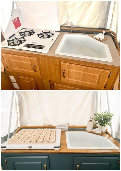 Pop Up Camper Layout, 16ft Camper Remodel, Diy Camper Dinette, Camper Cushion Makeover, Camper Pop Up Remodel, Aliner Camper Remodel, Vintage Pop Up Camper Remodel, Pop Up Camper Floor Remodel, Pop Up Camper Interior Design