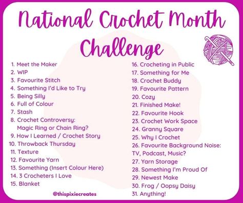 Participating in the National Crochet Month Challenge June Crochet Challenge, Crochet Challenge Projects, Crochet Challenge 30 Day, Outfit Prompts, Lace Crochet Scarf, 2024 Resolutions, Crochet Challenge, 2024 Crochet, Blouse Free Pattern