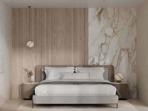 Marble Wall Bedroom, White Marble Bedroom, Bedroom Marble, Marble Bedroom, Bedroom Tile, Marble Walls, Bed Back Design, Marble Interior, Modern Bedroom Interior