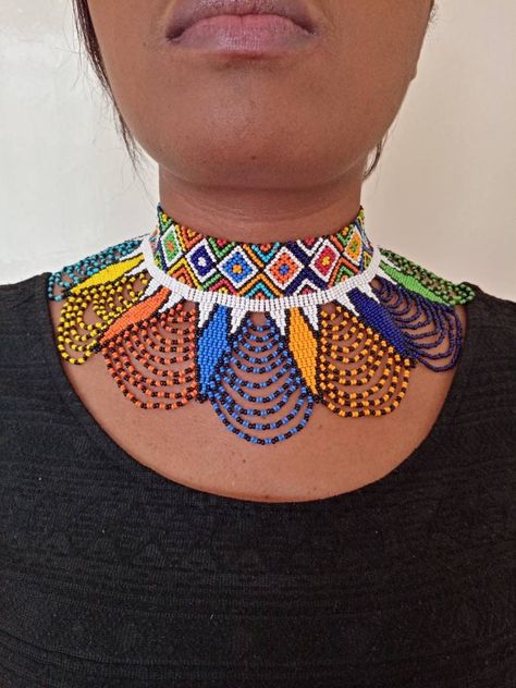 Zulu Necklace, Beaded Gloves, Elegant Statement Necklace, Beaded Shawl, African Beads Necklace, Shoulder Necklace, Necklace African, Casual Necklaces, African Necklace