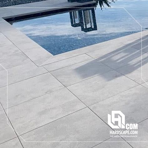 Grey Pool Pavers, Grey Pavers Around Pool, Grey Pool, Beach House Pool, Grey Pavers, Pool Makeover, Cement Pavers, Pool Paving, Porcelain Pavers