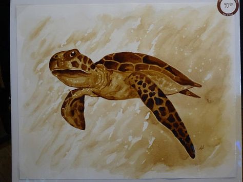 Tropical sea turtle beach coffee art Coffee Painting Easy, Coffee Art Painting Simple, Coffee Art Painting Ideas, Coffee Painting Ideas Easy, Painting Using Coffee, Coffee Painting Ideas, Coffee Painting Canvas, Painting With Coffee, Coffee Art Drawing