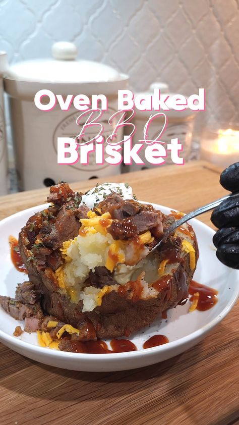 Oven Baked BBQ Brisket - Bailees Kitchen Homemade Bbq Rub, Bbq Brisket Recipes, Stuffed Baked Potatoes, Bbq Brisket, Brisket Recipes, Homemade Bbq, Bbq Rub, Oven Cooking, Oven Baked