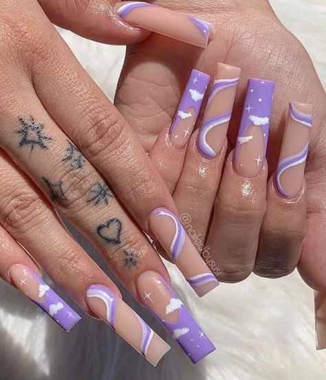 Purple Acrylic Nails, Purple Nail Designs, Blue Acrylic Nails, Colored Acrylic Nails, Dope Nail Designs, Long Acrylic Nails Coffin, Acrylic Nails Coffin Pink, Long Square Acrylic Nails, Acrylic Nails Coffin Short