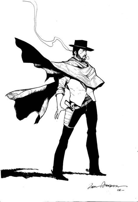 Clint Eastwood Cowboy Art, Clint Eastwood The Good The Bad, Clint Eastwood Drawing, Wild West Tattoo Ideas, The Good The Bad And The Ugly Art, Gunslinger Drawing, Clint Eastwood Tattoo, Clint Eastwood Art, Clint Eastwood Cowboy