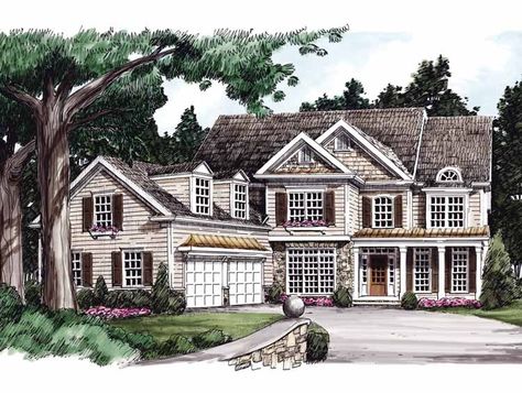 Colonial House Plan with 3220 Square Feet and 5 Bedrooms(s) from Dream Home Source | House Plan Code DHSW32100 Box Bay Window, Cape Cod House Plans, Frank Betz, Colonial Style House Plans, Colonial House Plans, Shingle Exterior, Two Story Foyer, Colonial Design, Floor Layout