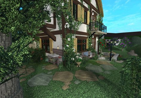 Bloxburg House In The Woods, Cottage Home Bloxburg, Bloxburg Fairy House Ideas, Bloxburg Custom Trees, Garden Bloxburg Ideas, Bloxburg Boat, Forest Bloxburg, Bloxburg Fairy House, Cottage House Bloxburg