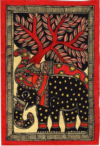 Madhubani Elephant Motif Art Indian Mithila Handmade Miniature Tribal Painting Madhubani Elephant, Madhubani Paintings Peacock, Art Painting Ideas, Elephant Motif, Textiles Design, Gond Painting, Kalamkari Painting, Mughal Paintings, Art Indian