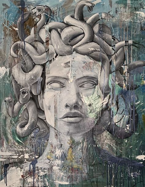 Medusa. JESUS SAVES! Medusa Art Aesthetic, Medusa Art Painting, Medusa Aesthetic Art, Medusa Painting, Medusa Artwork, Medusa Art, Arte Folk, Arte Alien, Denim Art