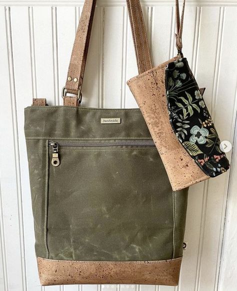 Waxed Canvas Bag Pattern, Wax Canvas Bag, Cork Bag Patterns, Waxed Canvas Bag Diy, Canvas Bag Pattern, Cork Bags, Sewn Bags, Necessary Clutch Wallet, Waxed Canvas Tote Bag