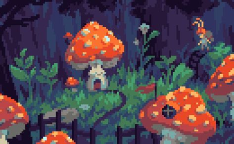 Mushroom Background Laptop, Mushroom Pc Wallpaper, Pixel Laptop Wallpaper, Mushroom Laptop Wallpaper, Fall Pixel Art Wallpaper, Cottage Core Pixel Art, Mushroom Wallpaper Desktop, Pixel Desktop Wallpaper, Pixel Art Background Desktop Wallpapers