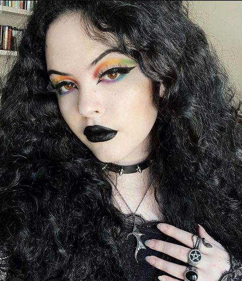 Goth Pride Makeup, Pride Makeup, Gothic Makeup, Aesthetically Pleasing, Curly Hair, Halloween Face, Face Makeup, Eyeliner, Halloween Face Makeup