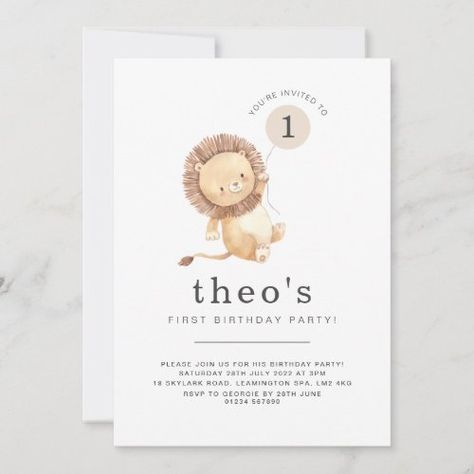 $2.92 | Lion Balloon First Birthday Invitation #party, first, birthday, 1st, baby, balloon, neutral, lion, safari, jungle Lion Balloon, Lion Birthday Invitations, Brown Balloons, Lion Birthday Party, 92nd Birthday, Lion Birthday, Adventure Baby Shower, Kids Printables, Diy Birthday Decorations