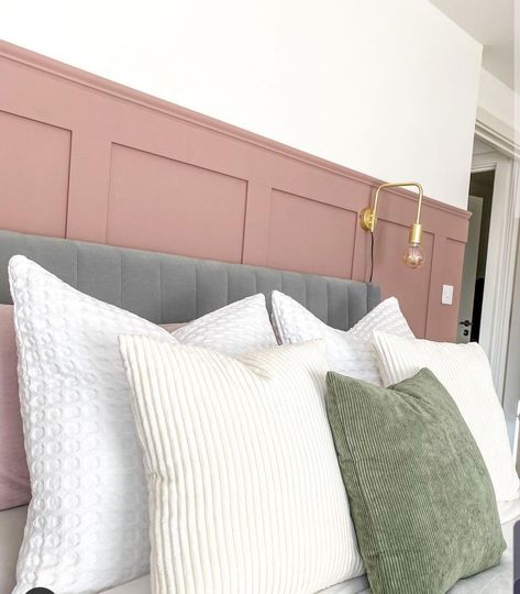 Blush Panelling Bedroom, Panneling Rooms Bedroom Pink, Bedroom Panneling Ideas Pink, Mauve Bedroom Panelling, Pink Paneling Bedroom, Blush Pink Panelling Bedroom, Dusty Pink Panelling Bedroom, Dusky Pink Panelling Bedroom, Pink Panelled Bedroom