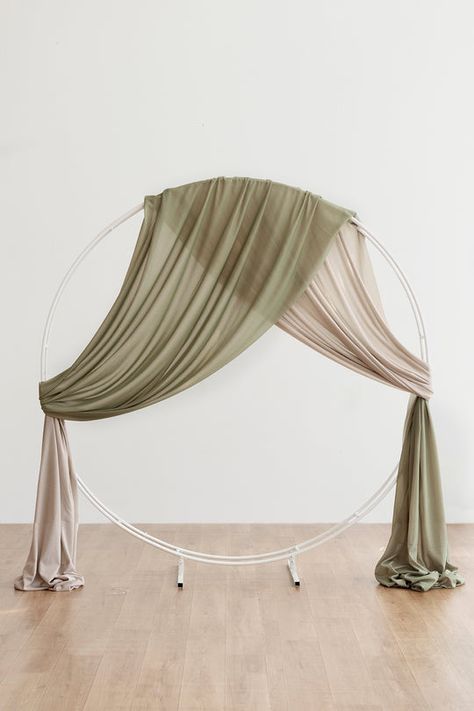 White Sage Wedding, Sage Wedding Decor, Draping Ideas, Circle Arch, Wedding Background Decoration, Round Arch, Draping Fabric, Sage Wedding, Arch Decoration Wedding