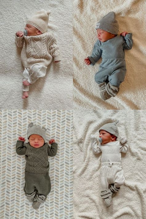 A collage of newborn boy outfits including cable knit baby sweaters and gender neutral newborn sets. Baby Boy Outfits Stylish, Infant Boy Fashion, Stylish Baby Boy Outfits, Stylish Baby Boy, Boys Winter Clothes, Baby Boy Winter Outfits, Trendy Baby Boy Clothes, Newborn Fashion