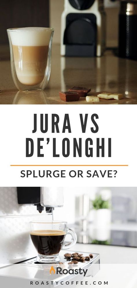 Whether you're a first-time buyer or a seasoned pro, knowing when to splurge or save on a coffee maker can be a difficult decision. Jura or De'Longhi? Click on for our guide on these two brands.  #roastycoffee #coffeemakers #coffeereviews #coffeebeans #coffeestation #coffeebar Jura Coffee, Professional Coffee Machine, Jura Coffee Machine, Craving Coffee, Coffee Maker With Grinder, Specialty Coffee Drinks, Espresso Machine Reviews, Fresh Coffee Beans, Coffee Center