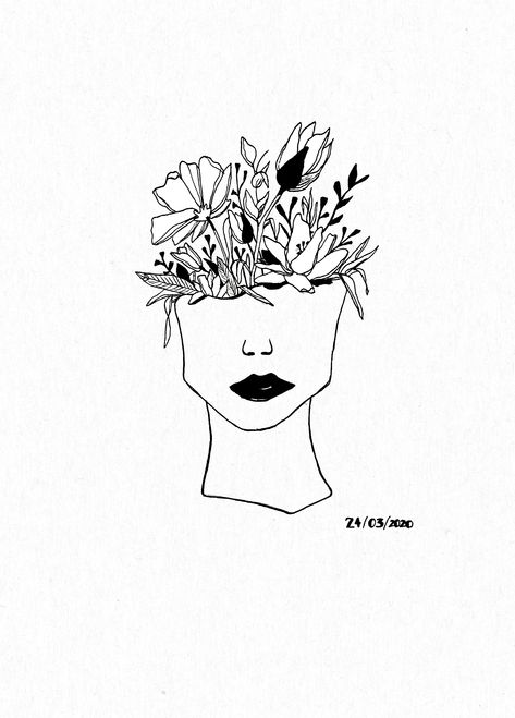 third illustration try // let's not talk about her mouth haha, really f****ed it up. but I'm still very happy about it. wish I had flowers in my head every time everyday. Mind Flowers Tattoo, Flowers Growing Out Of Head Drawing, Head With Flowers Drawing, Flowers Coming Out Of Head Drawing, Head With Flowers Coming Out Drawing, Flowers Coming Out Of Head, Key Drawings, Health Resort, Flower On Head