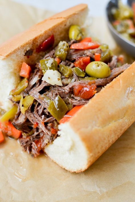 Italian Beef Sandwiches Chicago Style Italian Beef Sandwiches, Chicago Italian Beef Recipe, Italian Drip Beef, Italian Beef Recipe, Chicago Italian Beef, Italian Beef Recipes, Italian Beef Sandwiches, Best Pot Roast, Italian Dressing Mix