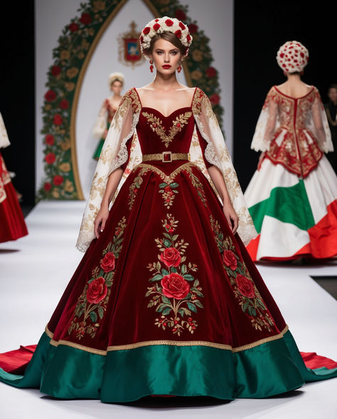 Smooth Ballroom Dress, Vestido Charro, United Nation, Fantasy Dresses, Ballroom Dress, Trendy Fall Outfits, Cat Walk, Young Fashion, Folk Costume