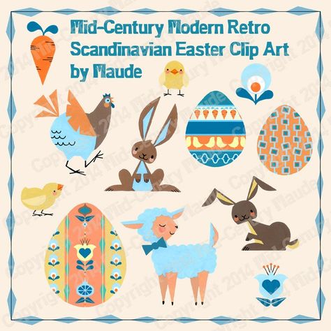 Scandinavian Easter, Easter Clip Art, Modern Easter, Easter Invitations, Easter Illustration, Scandinavian Mid Century Modern, Fabric Print Design, Family Stickers, Scandinavian Designs